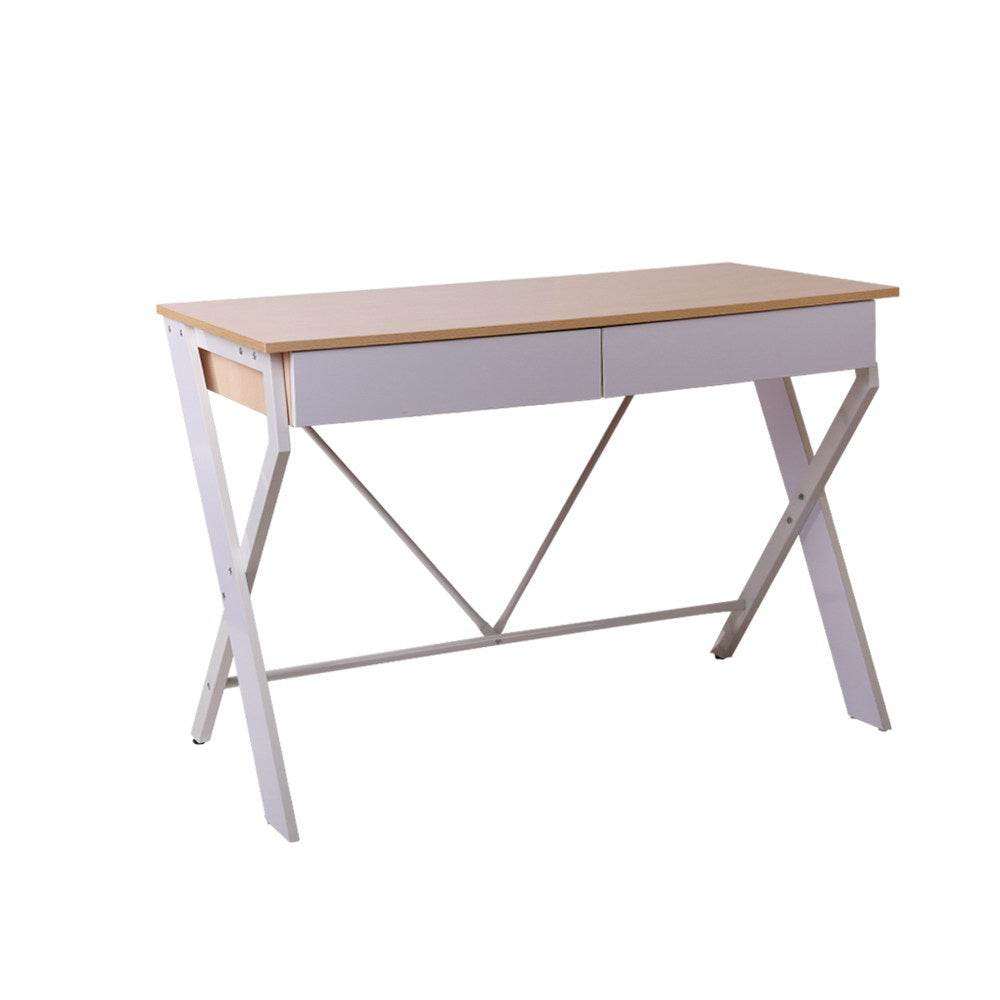Artiss Metal Desk with Drawer - White with Oak Top-0