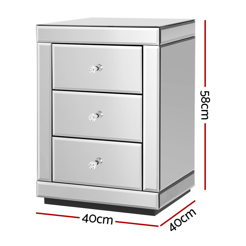 Artiss Mirrored Bedside Table Drawers Furniture Mirror Glass Presia Silver-1