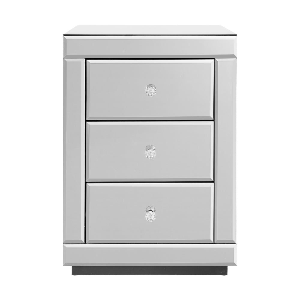 Artiss Mirrored Bedside Table Drawers Furniture Mirror Glass Presia Silver-2