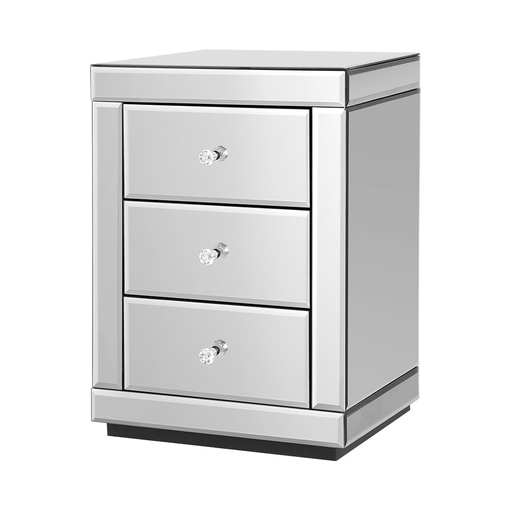 Artiss Mirrored Bedside Table Drawers Furniture Mirror Glass Presia Silver-0