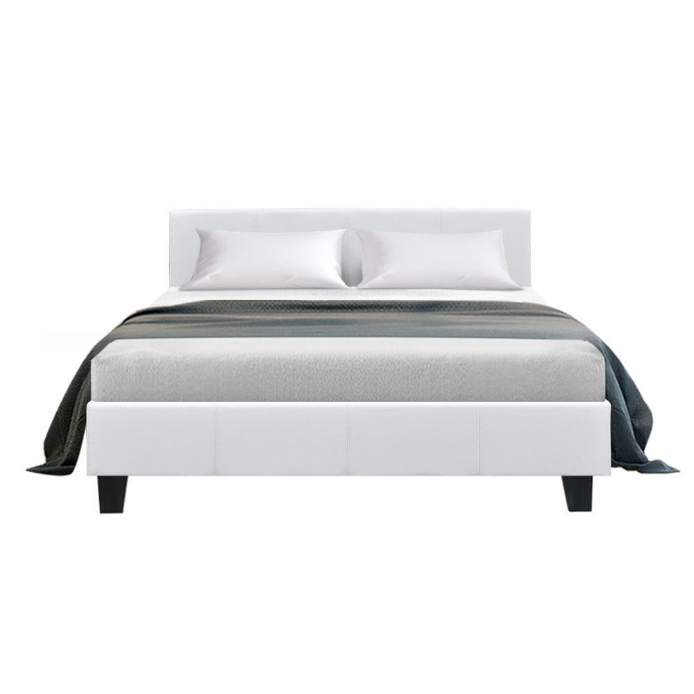 Artiss Neo Bed Frame PU Leather - White Double-2