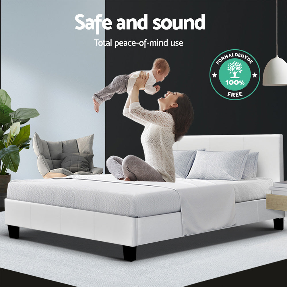 Artiss Neo Bed Frame PU Leather - White Double-5
