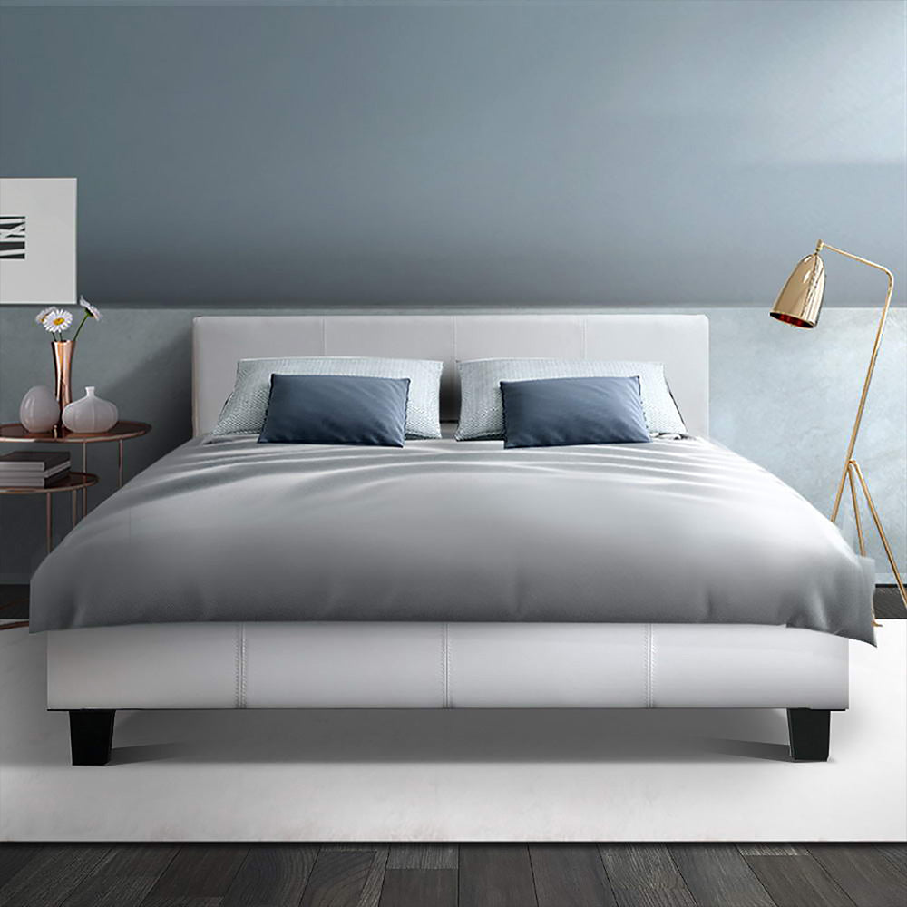 Artiss Neo Bed Frame PU Leather - White Double-7