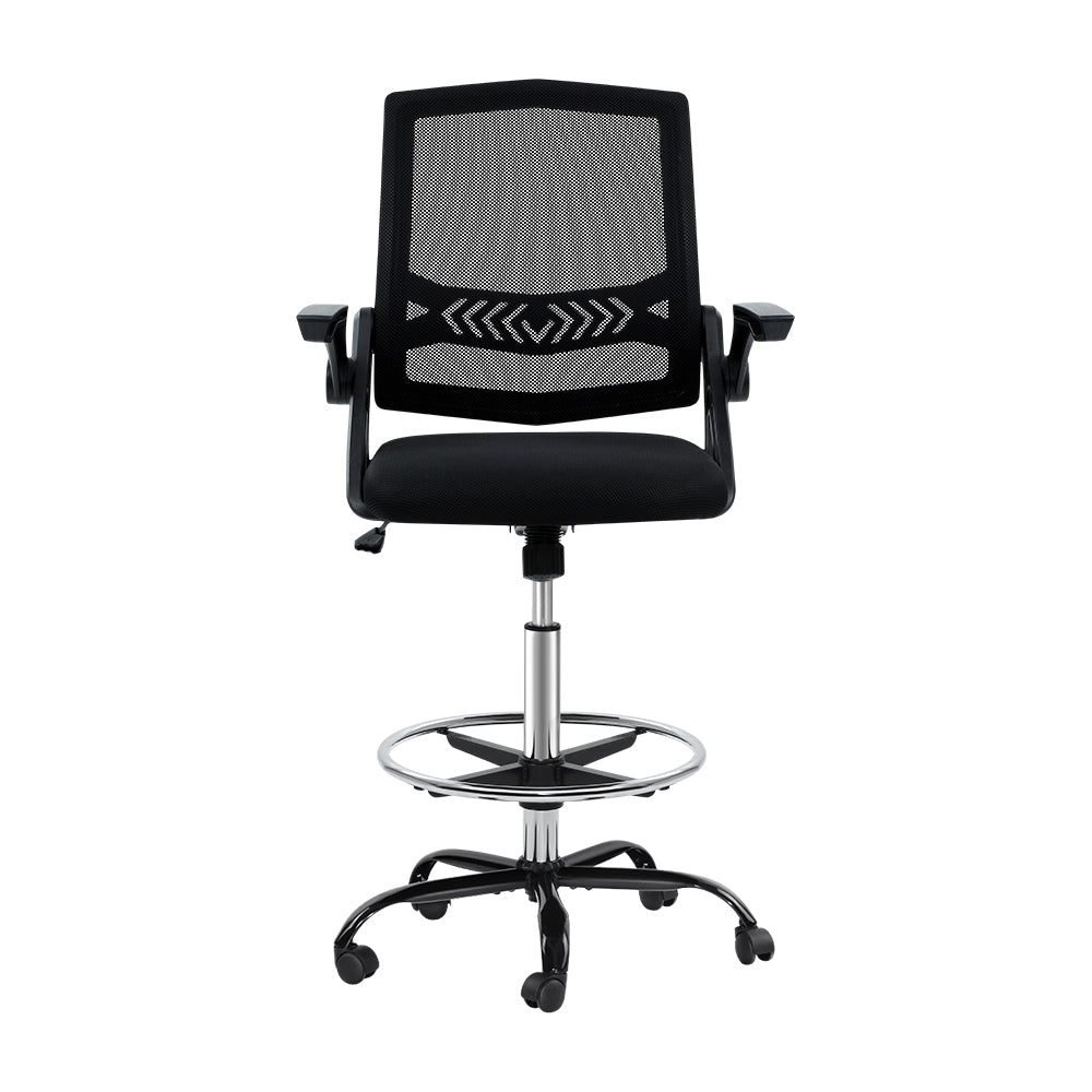 Artiss Office Chair Veer Drafting Stool Mesh Chairs Flip Up Armrest Black-2