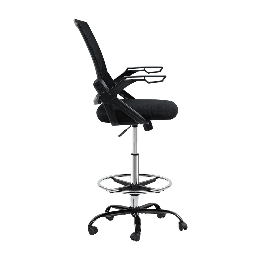 Artiss Office Chair Veer Drafting Stool Mesh Chairs Flip Up Armrest Black-3