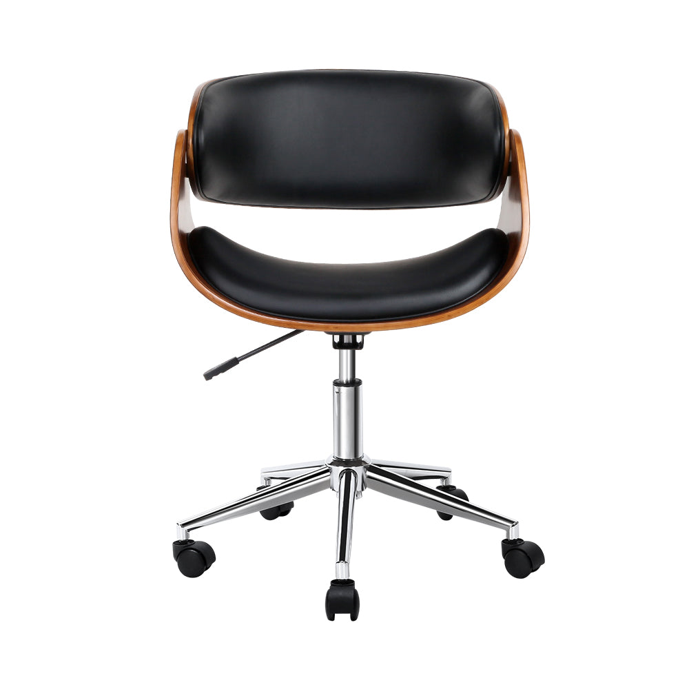 Artiss Office Chair Wooden and Leather Black-2