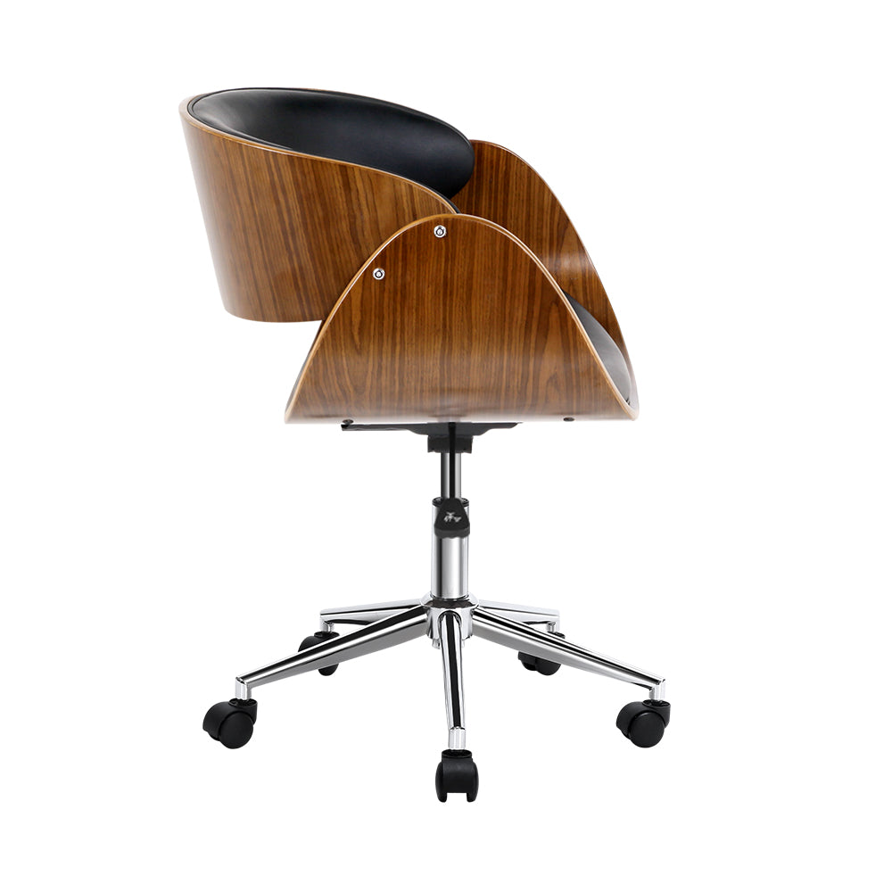 Artiss Office Chair Wooden and Leather Black-3