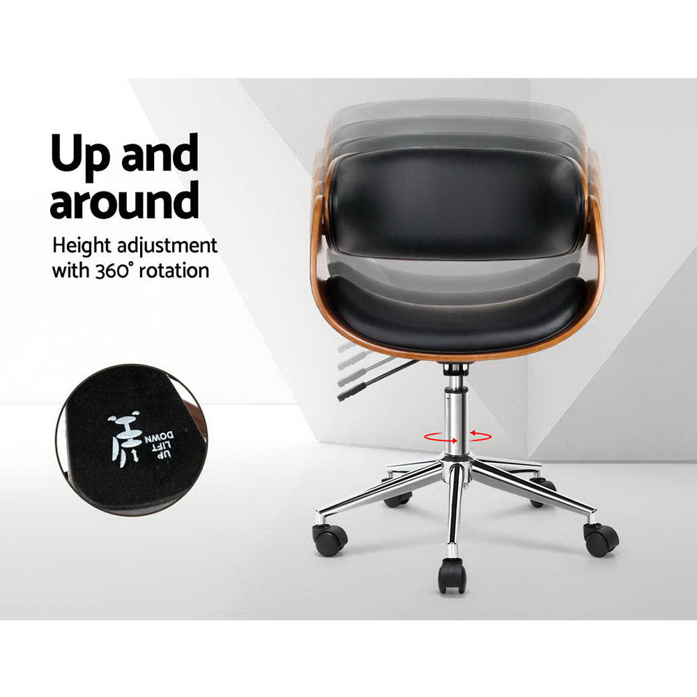Artiss Office Chair Wooden and Leather Black-5