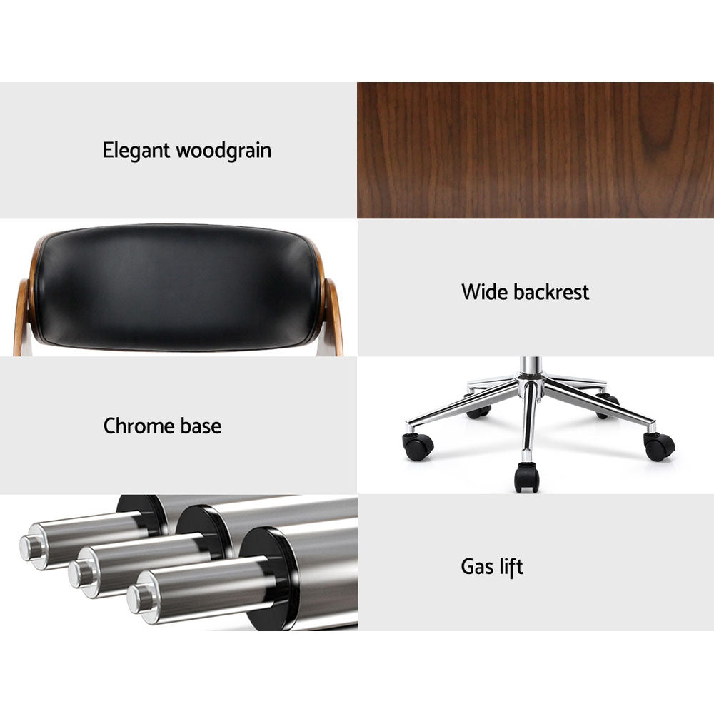 Artiss Office Chair Wooden and Leather Black-6