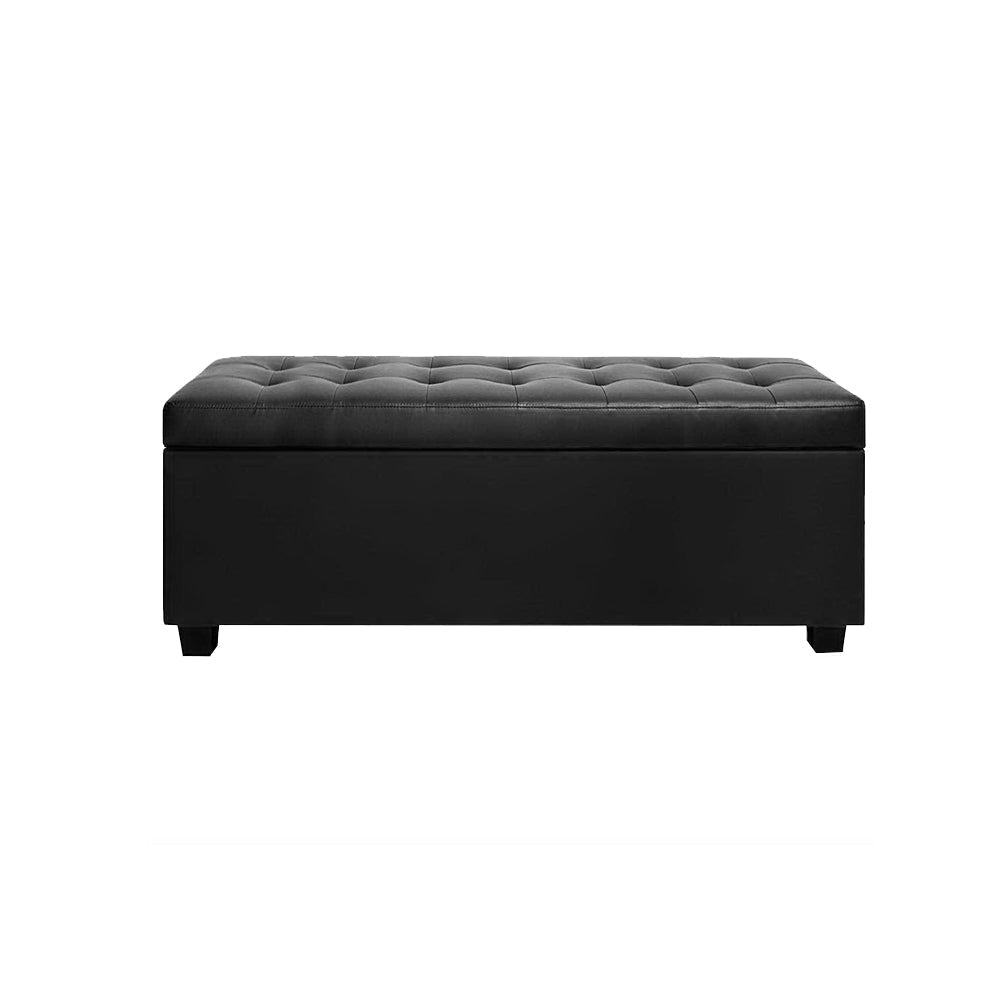Artiss PU Leather Storage Ottoman - Black-2