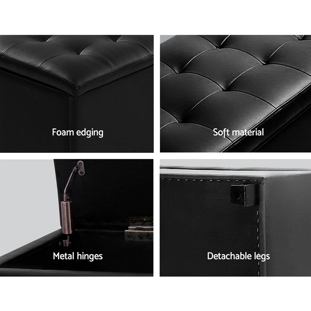 Artiss PU Leather Storage Ottoman - Black-3