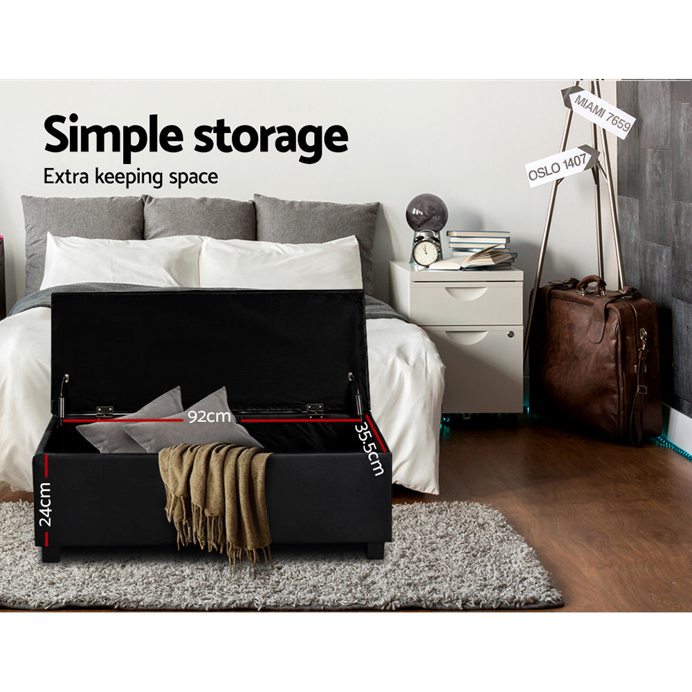 Artiss PU Leather Storage Ottoman - Black-4