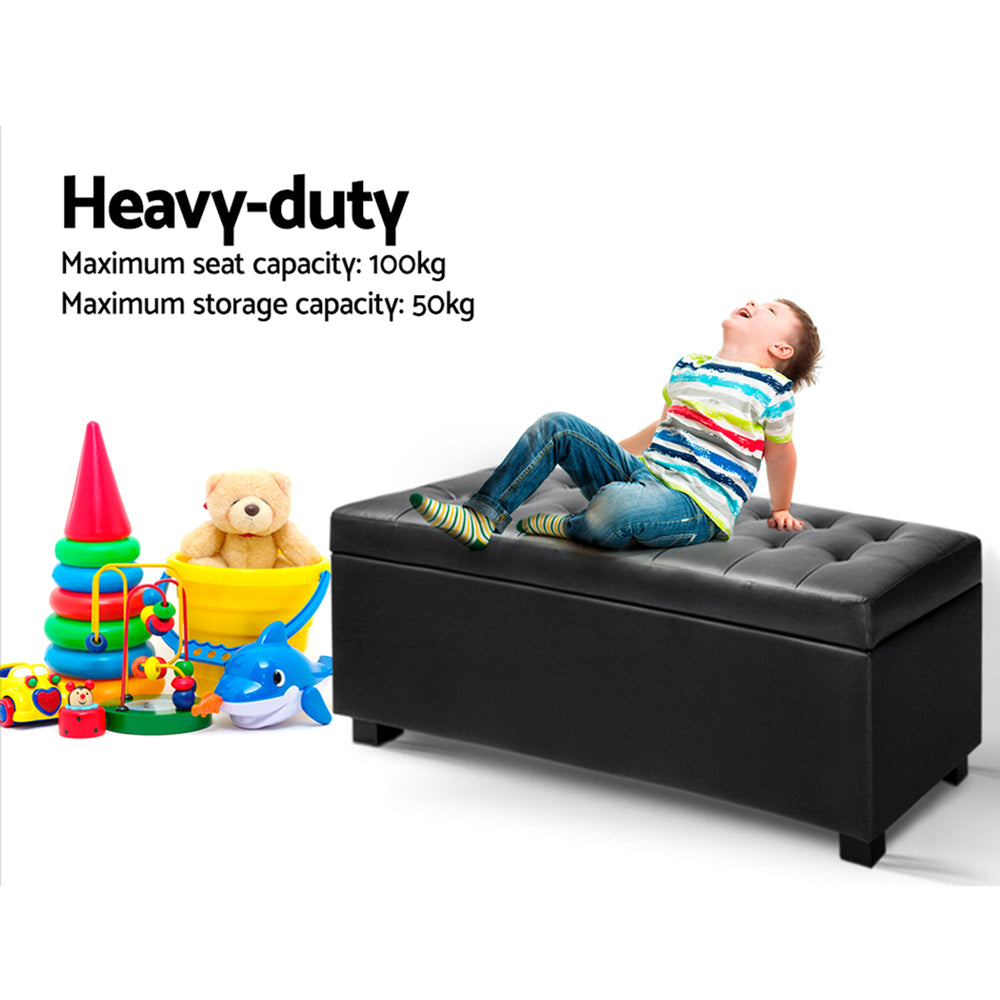 Artiss PU Leather Storage Ottoman - Black-5
