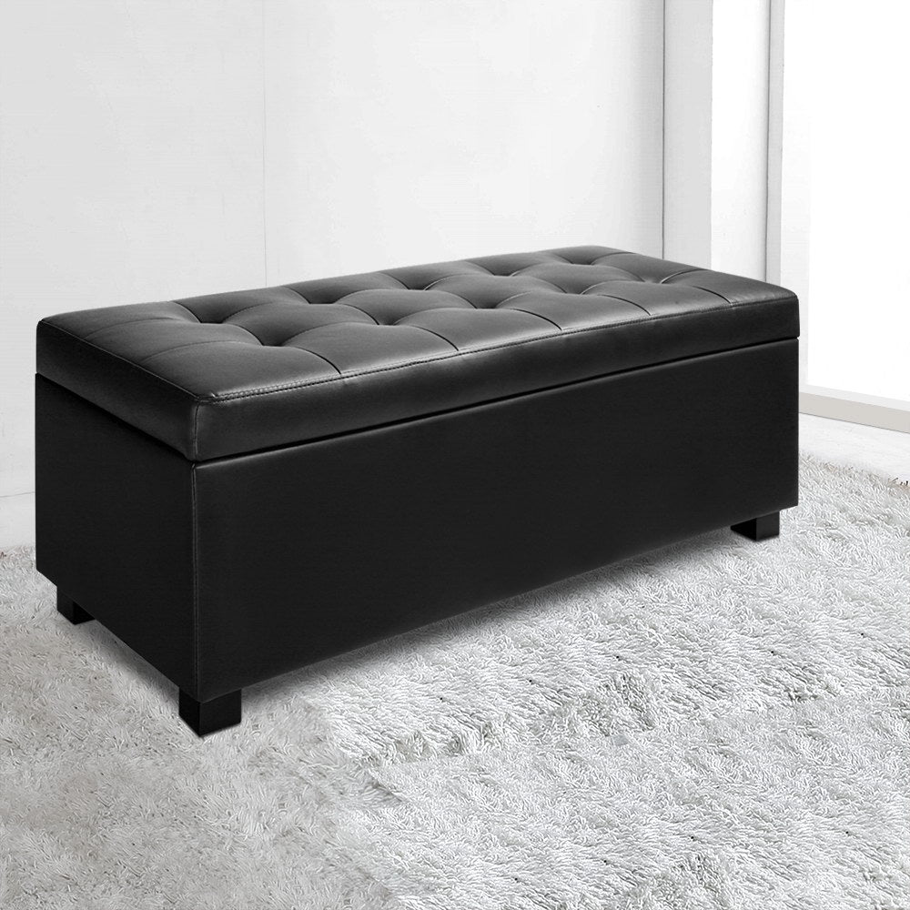 Artiss PU Leather Storage Ottoman - Black-6