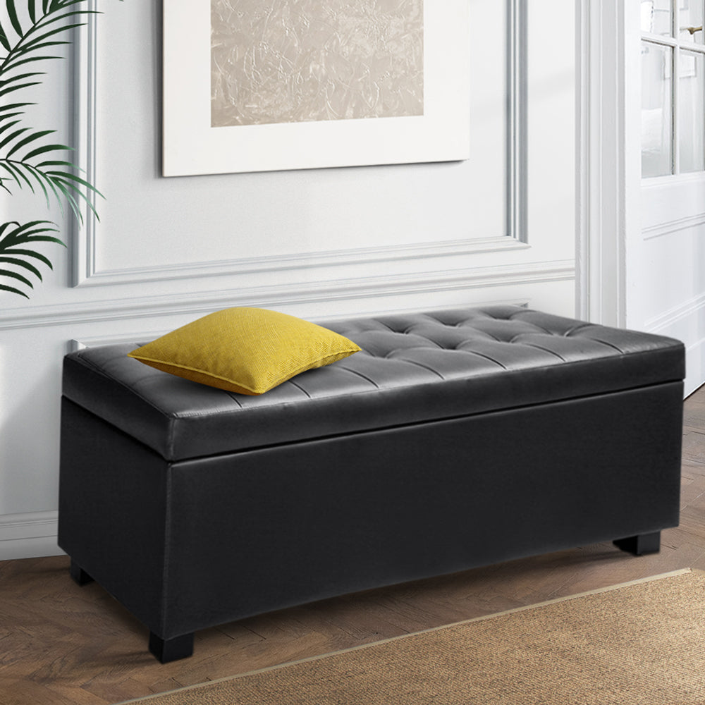 Artiss PU Leather Storage Ottoman - Black-7