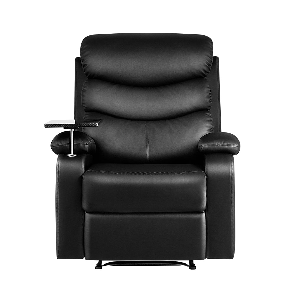 Artiss Recliner Chair Armchair Lounge Sofa Chairs Couch Leather Black Tray Table-2