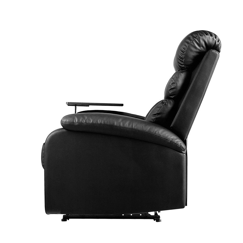 Artiss Recliner Chair Armchair Lounge Sofa Chairs Couch Leather Black Tray Table-3