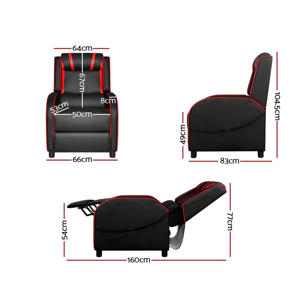 Artiss Recliner Chair Gaming Racing Armchair Lounge Sofa Chairs Leather Black-1