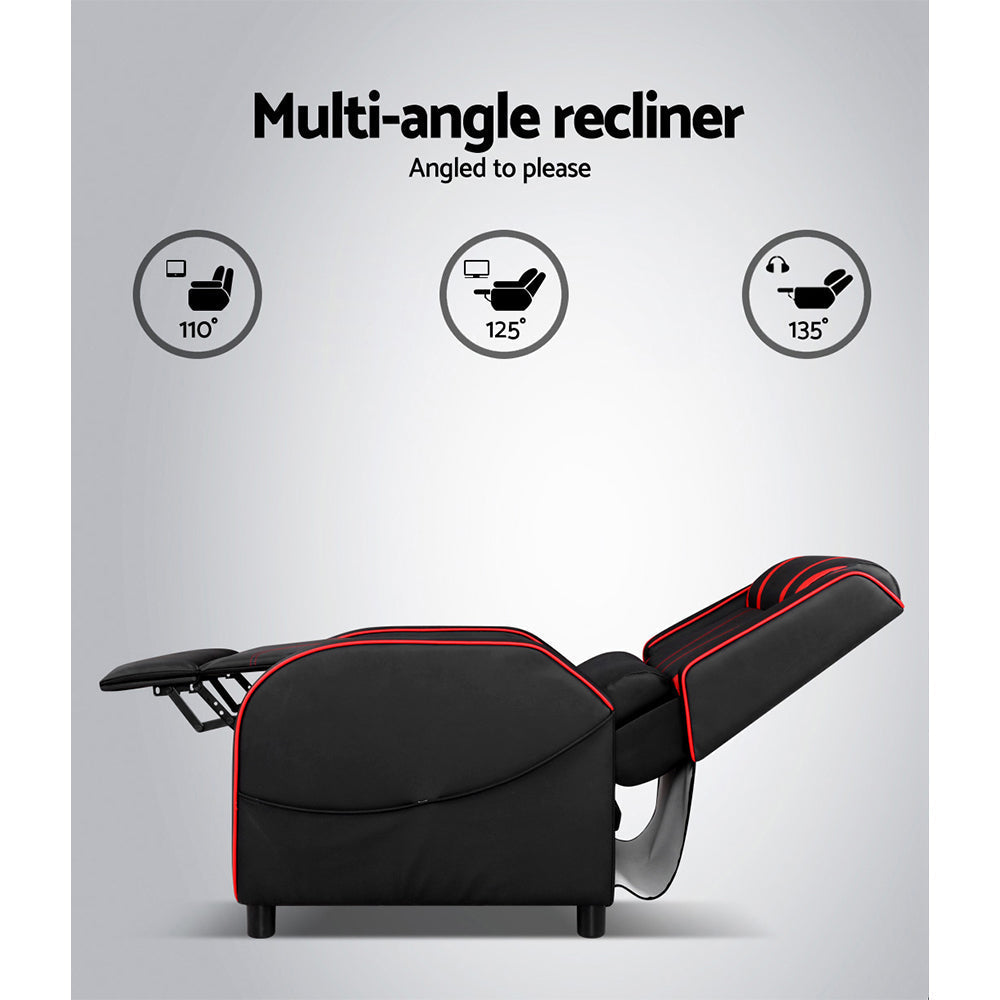 Artiss Recliner Chair Gaming Racing Armchair Lounge Sofa Chairs Leather Black-4