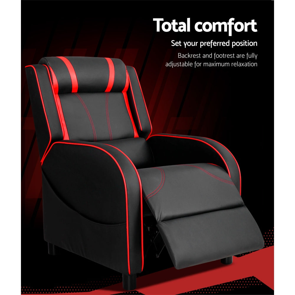 Artiss Recliner Chair Gaming Racing Armchair Lounge Sofa Chairs Leather Black-5