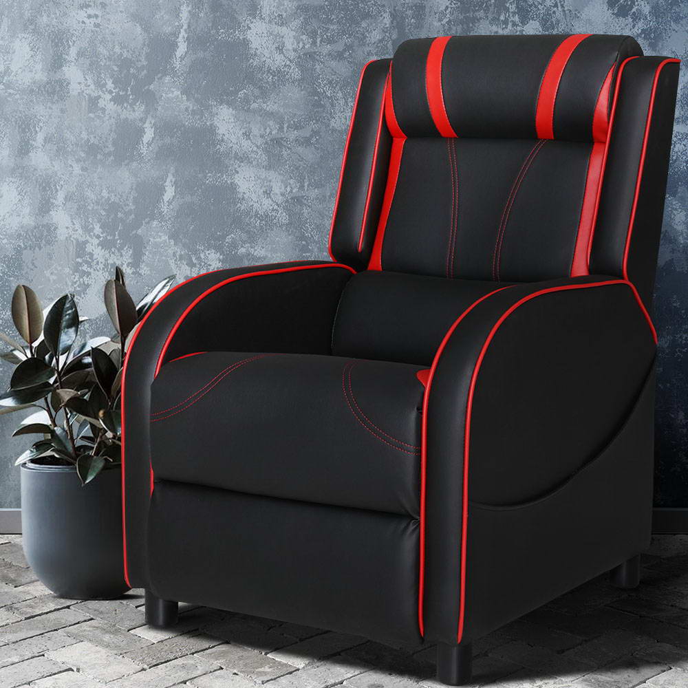 Artiss Recliner Chair Gaming Racing Armchair Lounge Sofa Chairs Leather Black-6