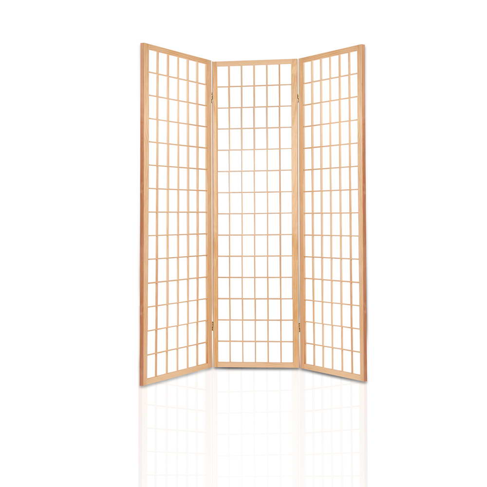 Artiss Room Divider Screen Wood Timber Dividers Fold Stand Wide Beige 3 Panel-3