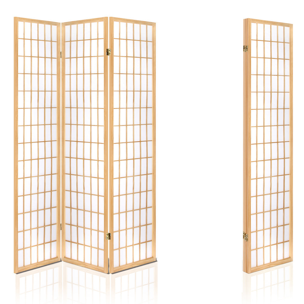Artiss Room Divider Screen Wood Timber Dividers Fold Stand Wide Beige 3 Panel-4