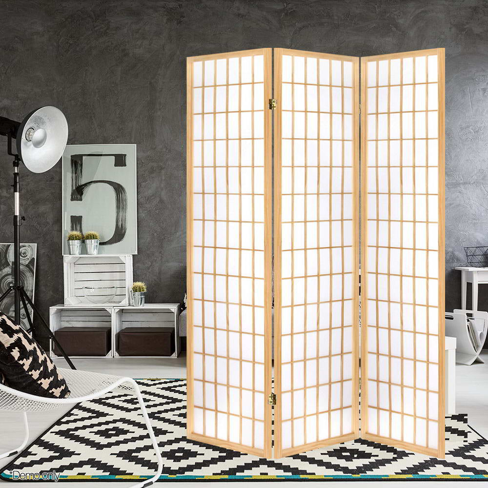 Artiss Room Divider Screen Wood Timber Dividers Fold Stand Wide Beige 3 Panel-5