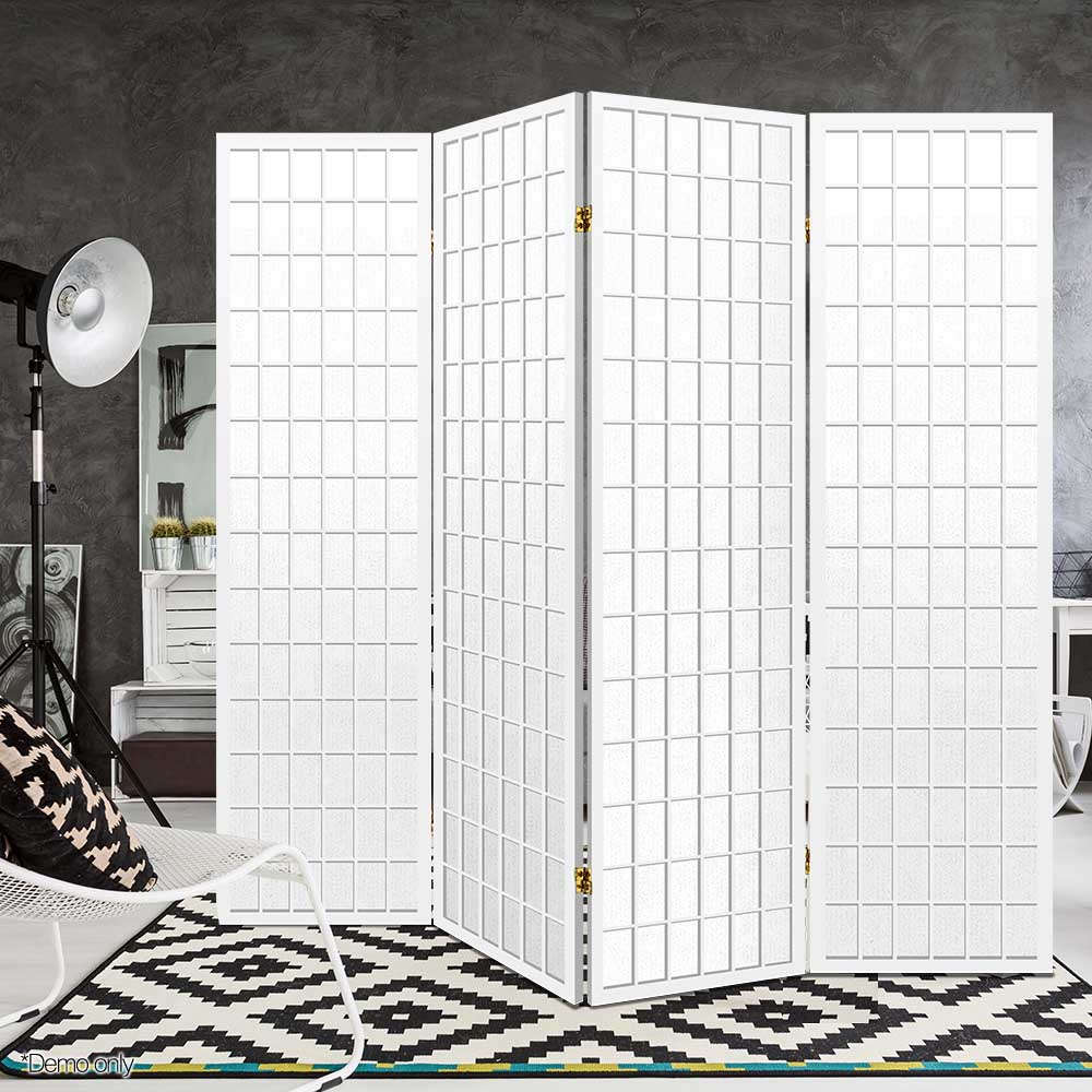 Artiss Room Divider Screen Wood Timber Dividers Fold Stand Wide White 4 Panel-5