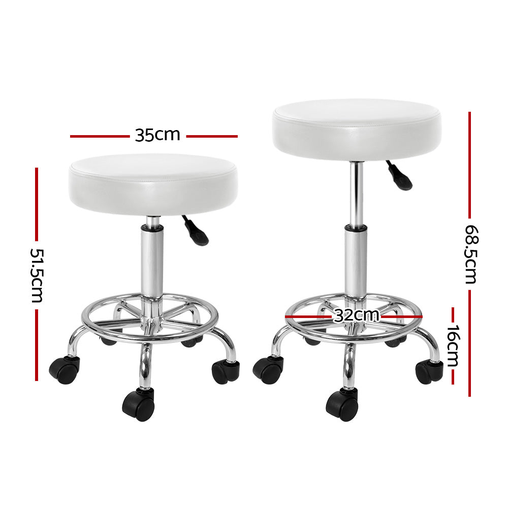 Artiss Round Chair Stools Salon Stool White Swivel Beauty Barber Hairdressing-1