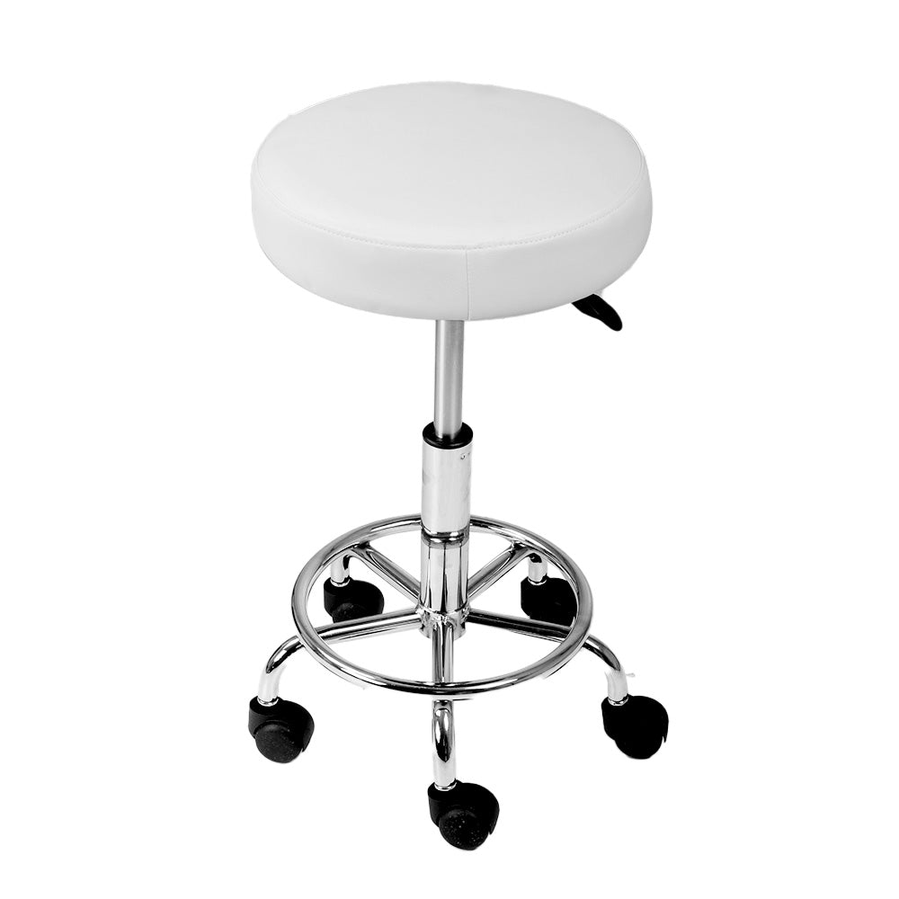 Artiss Round Chair Stools Salon Stool White Swivel Beauty Barber Hairdressing-2