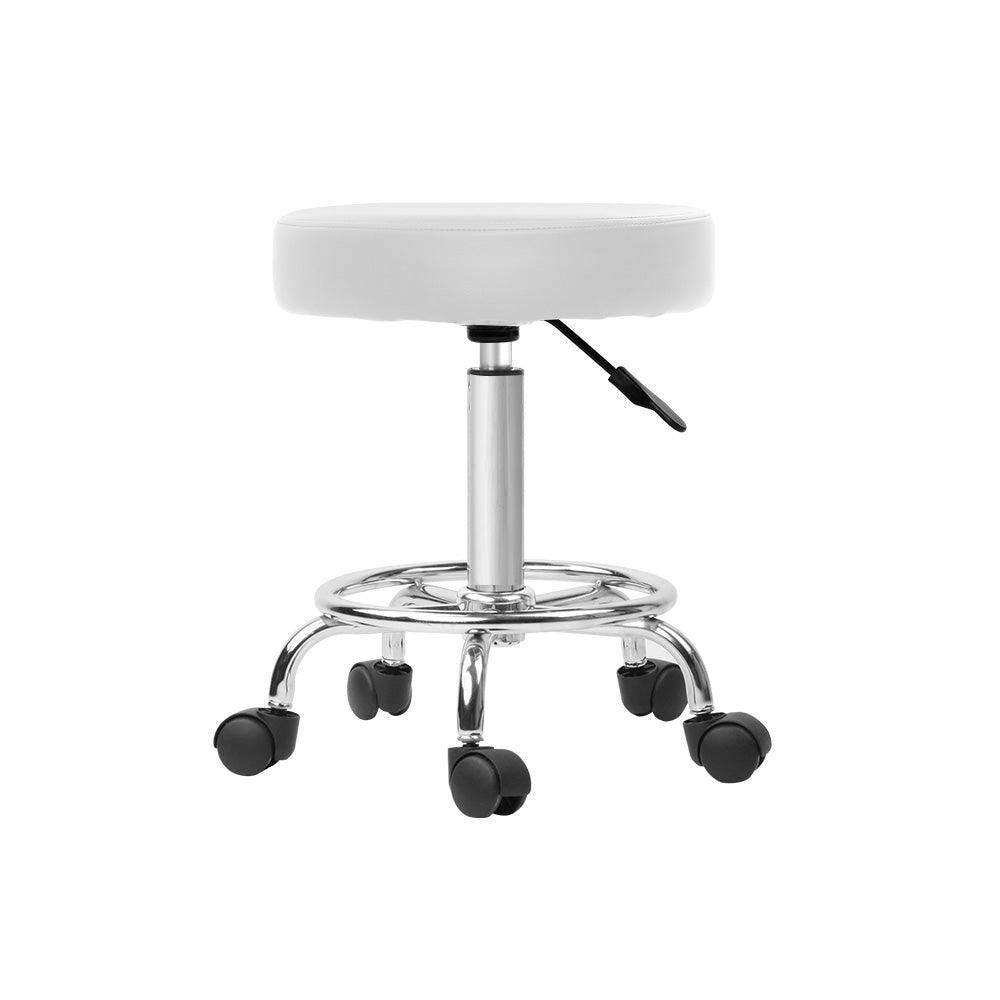 Artiss Round Chair Stools Salon Stool White Swivel Beauty Barber Hairdressing-3