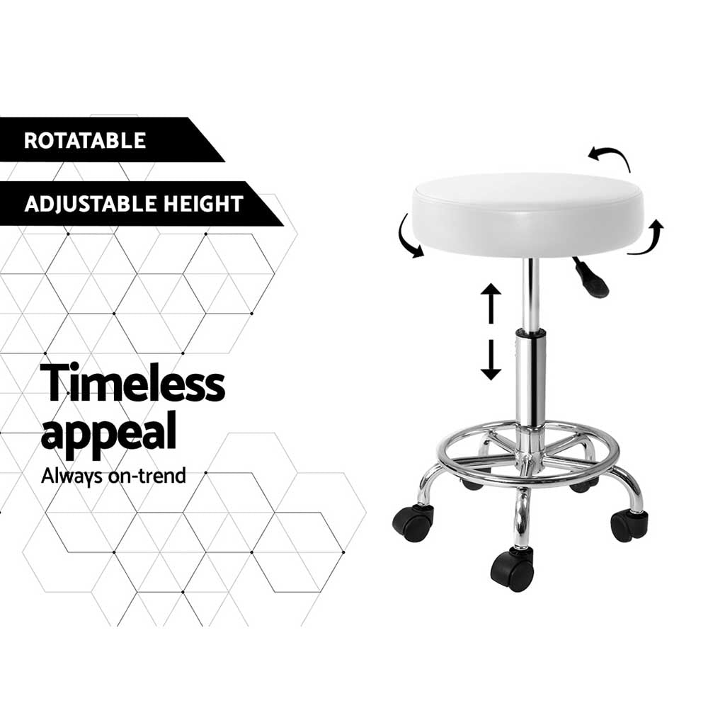 Artiss Round Chair Stools Salon Stool White Swivel Beauty Barber Hairdressing-4