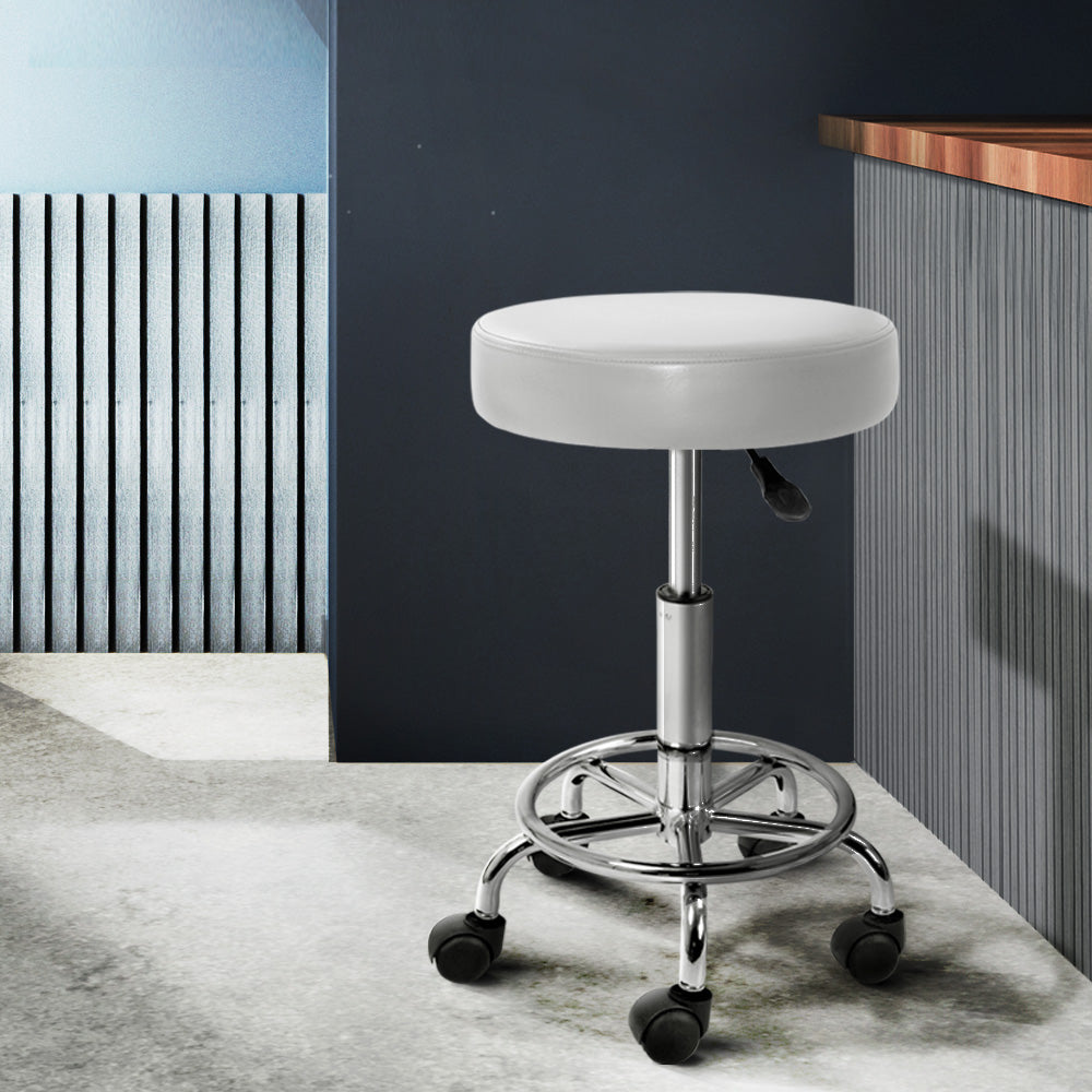 Artiss Round Chair Stools Salon Stool White Swivel Beauty Barber Hairdressing-7