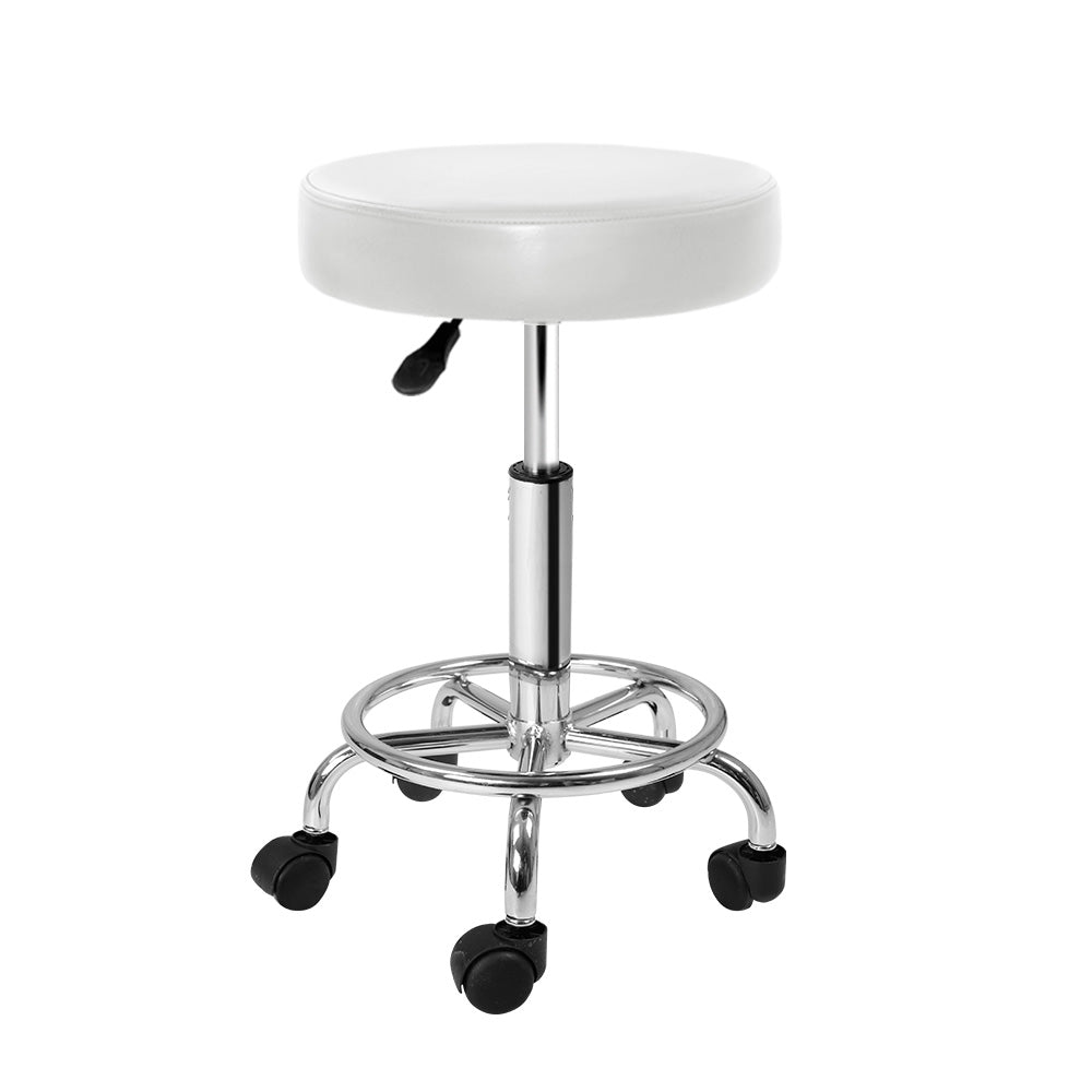 Artiss Round Chair Stools Salon Stool White Swivel Beauty Barber Hairdressing-0