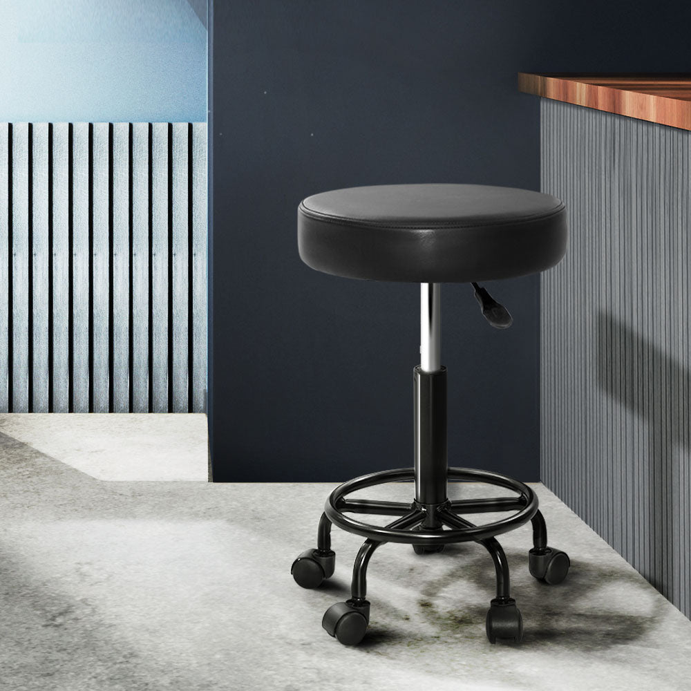 Artiss Round Salon Stool Stools Black Swivel Barber Hair Hydraulic Chairs Lift-7