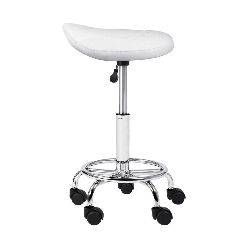 Artiss Saddle Salon Stool White PU Swivel Barber Hair Dress Chair Hydraulic Lift-2