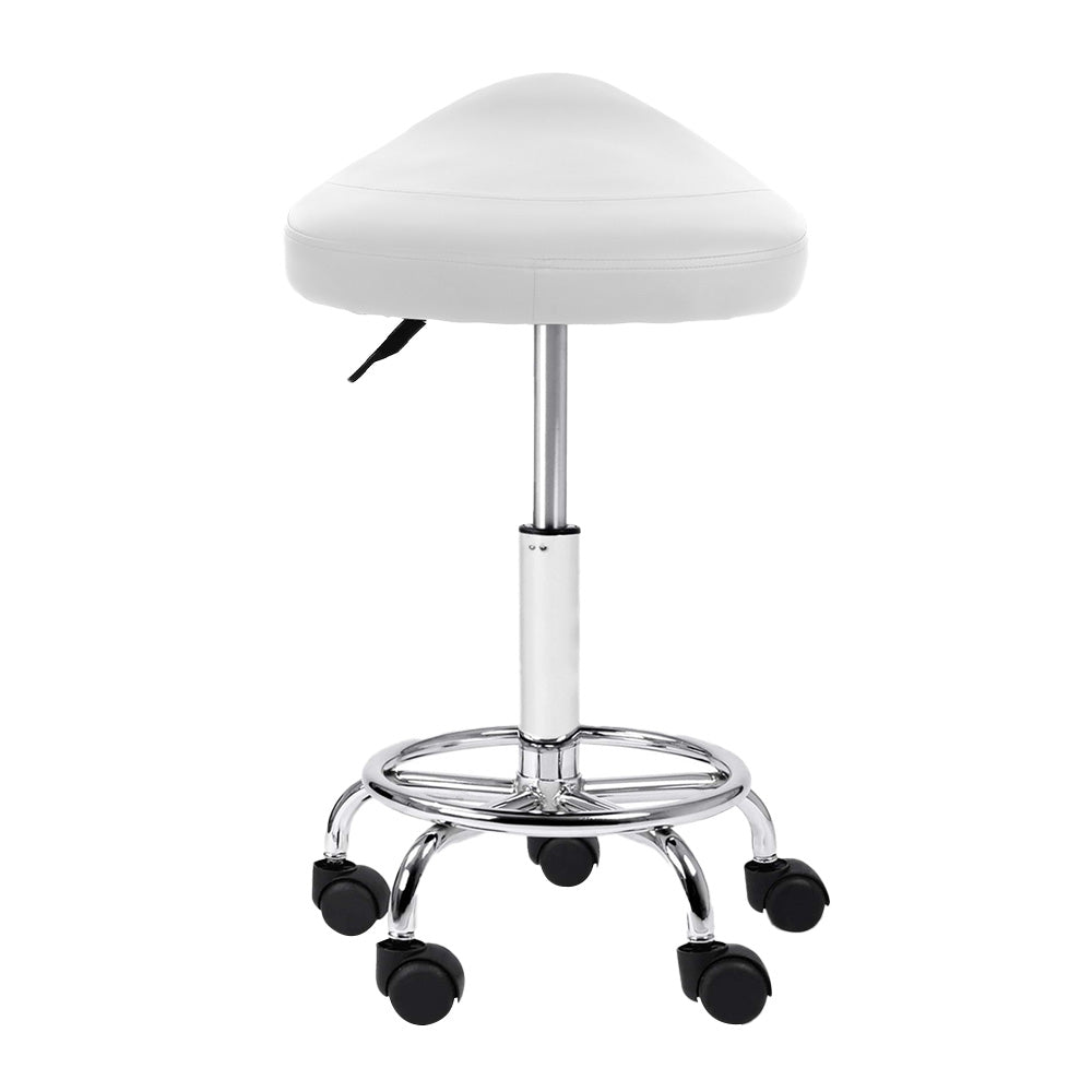 Artiss Saddle Salon Stool White PU Swivel Barber Hair Dress Chair Hydraulic Lift-3