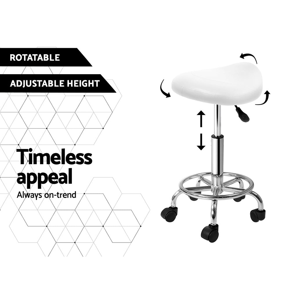 Artiss Saddle Salon Stool White PU Swivel Barber Hair Dress Chair Hydraulic Lift-4
