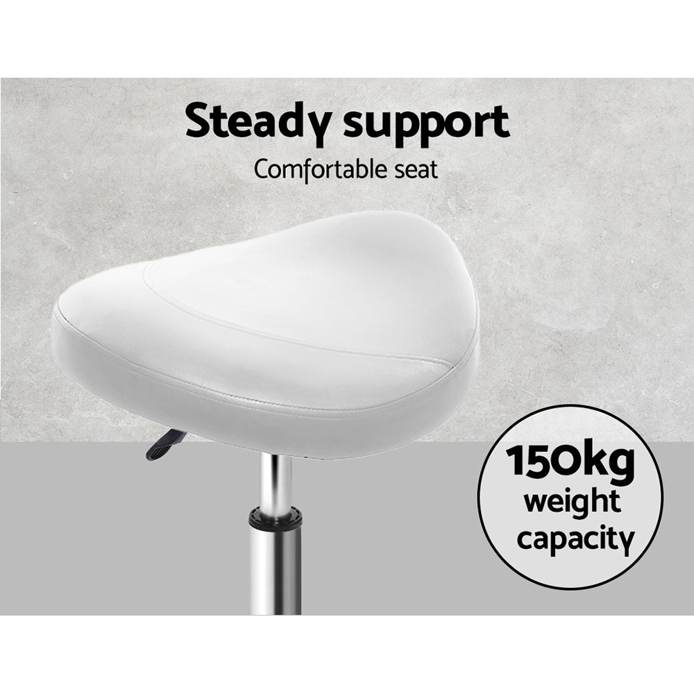 Artiss Saddle Salon Stool White PU Swivel Barber Hair Dress Chair Hydraulic Lift-5