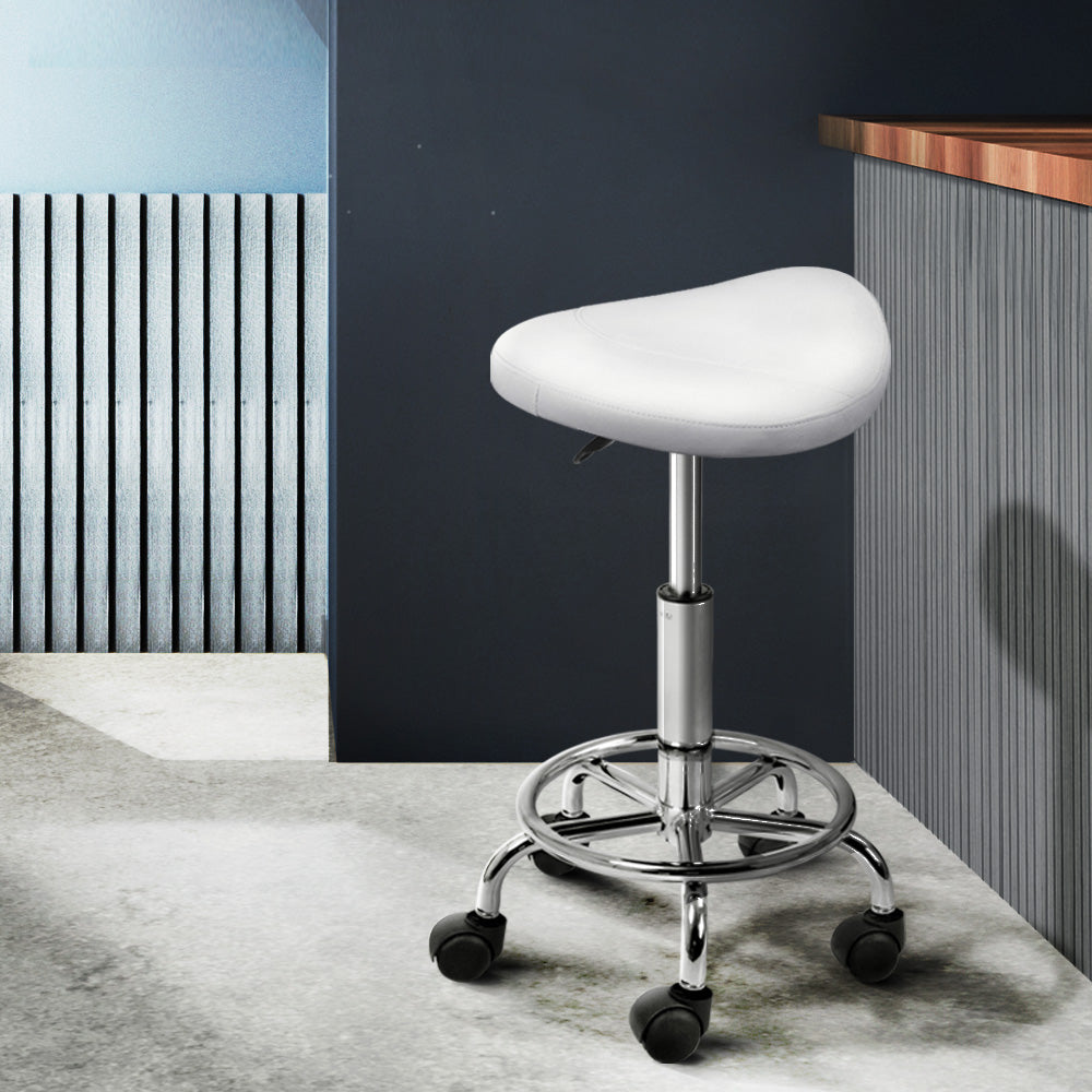 Artiss Saddle Salon Stool White PU Swivel Barber Hair Dress Chair Hydraulic Lift-7