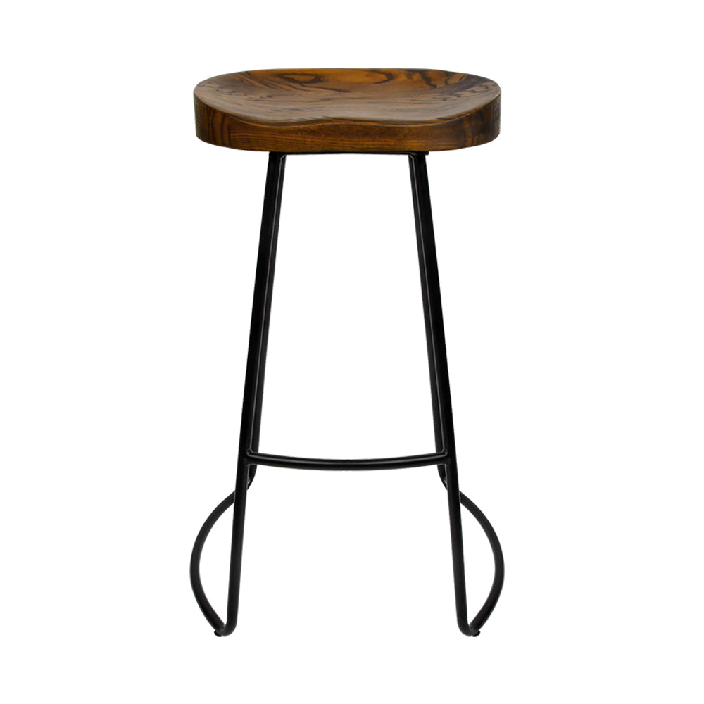 Artiss Set of 2 Backless Elm Wood Bar Stools 75cm - Black-2