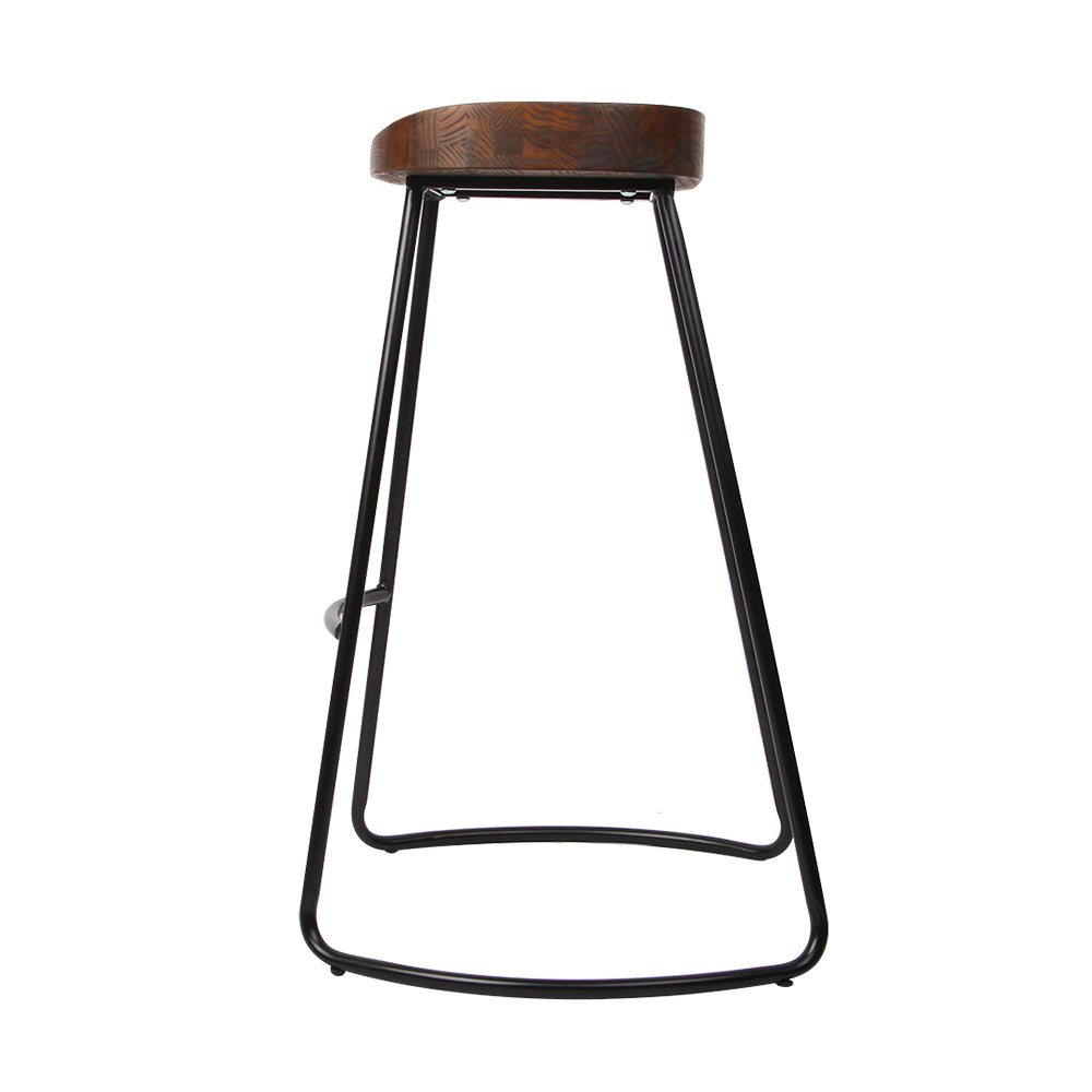 Artiss Set of 2 Backless Elm Wood Bar Stools 75cm - Black-3