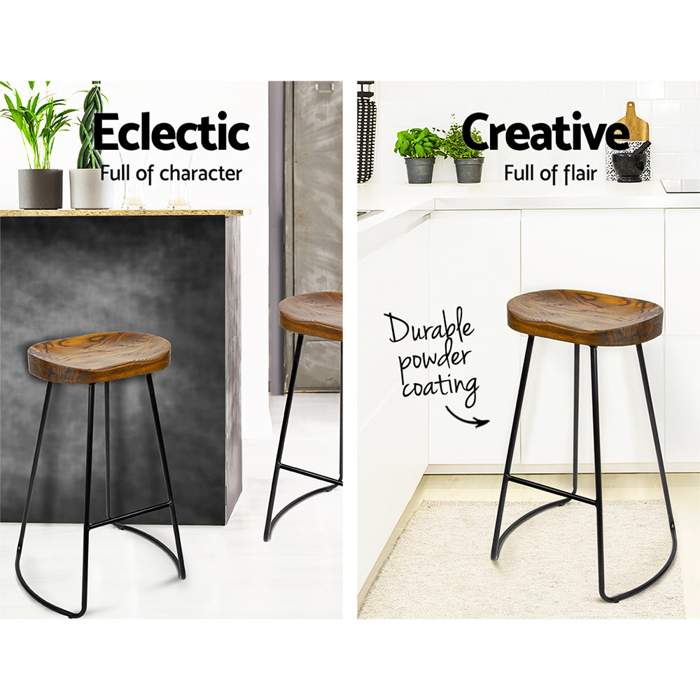 Artiss Set of 2 Backless Elm Wood Bar Stools 75cm - Black-4