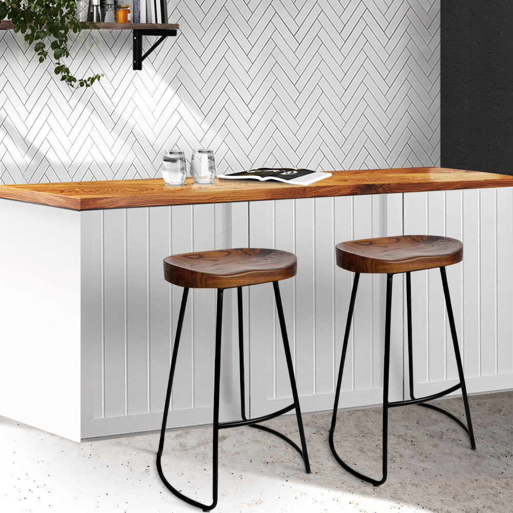 Artiss Set of 2 Backless Elm Wood Bar Stools 75cm - Black-7