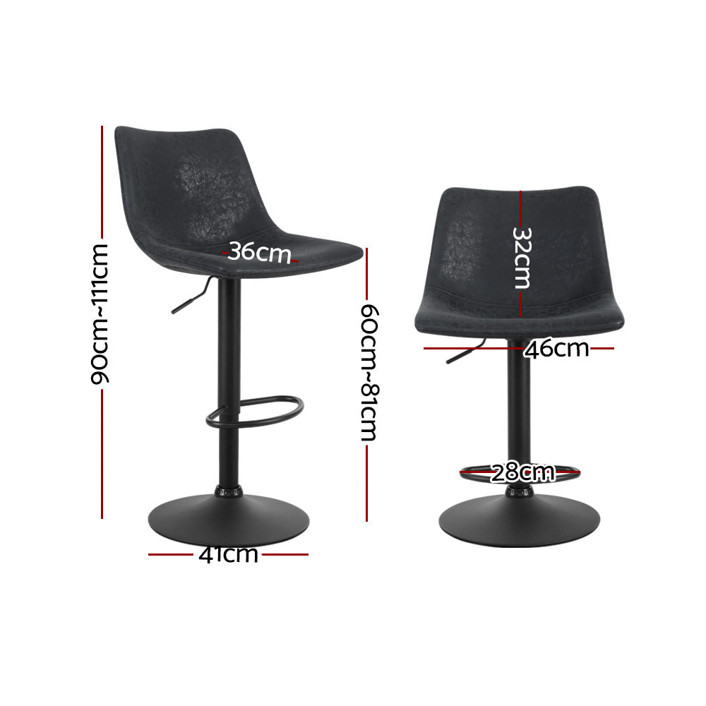 Artiss Set of 2 Bar Stools Gas Lift- Black-1