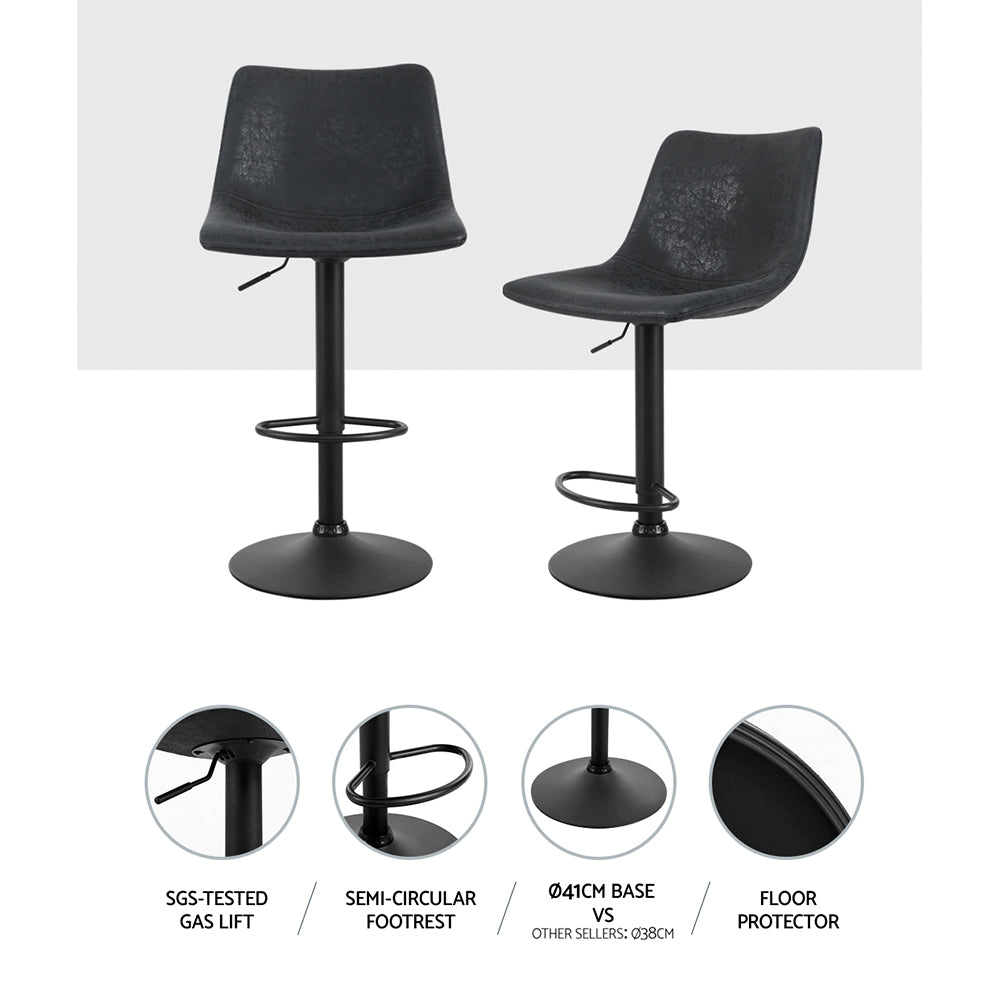 Artiss Set of 2 Bar Stools Gas Lift- Black-4