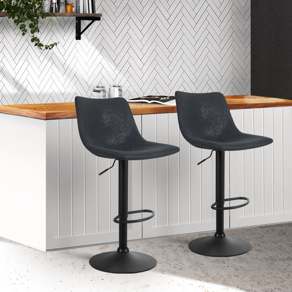 Artiss Set of 2 Bar Stools Gas Lift- Black-7