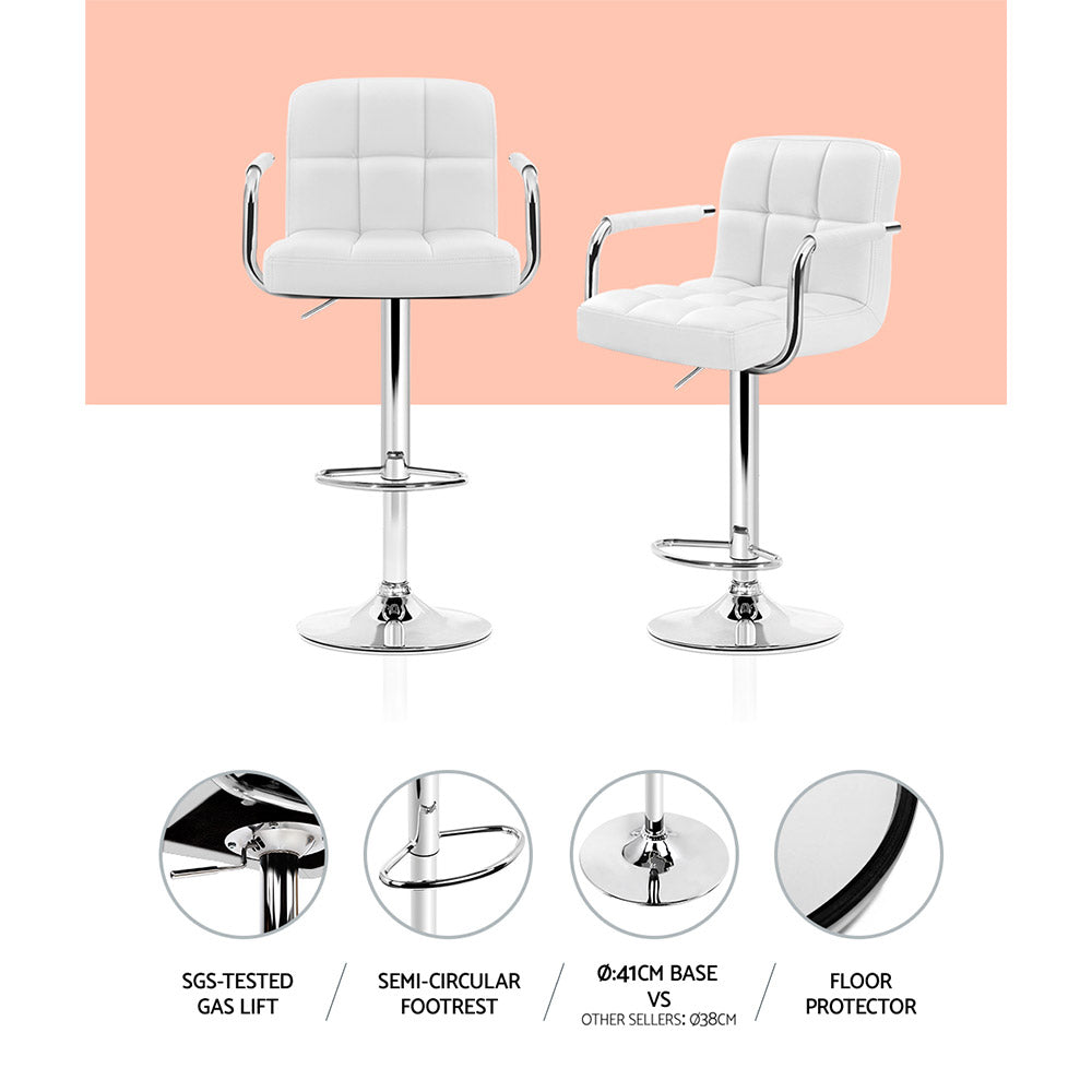 Artiss Set of 2 Bar Stools Gas lift Swivel - Steel and White-4