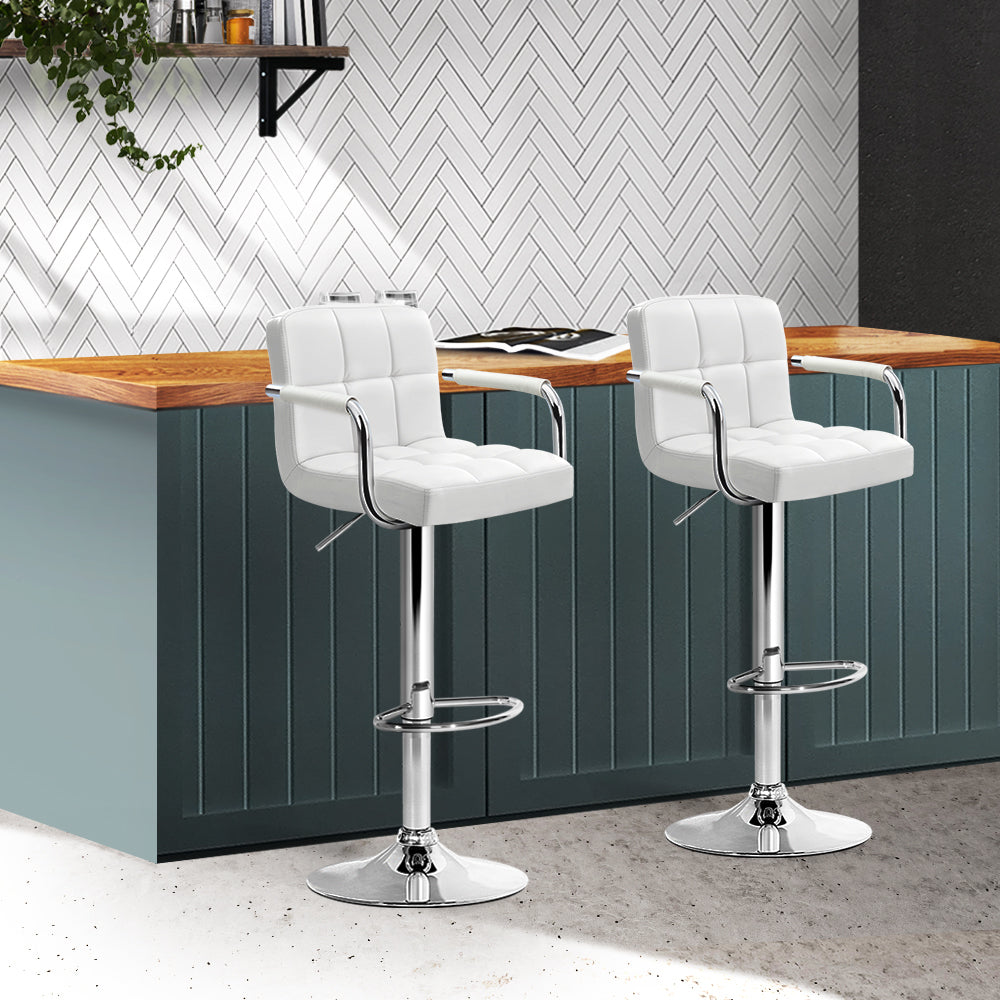 Artiss Set of 2 Bar Stools Gas lift Swivel - Steel and White-7